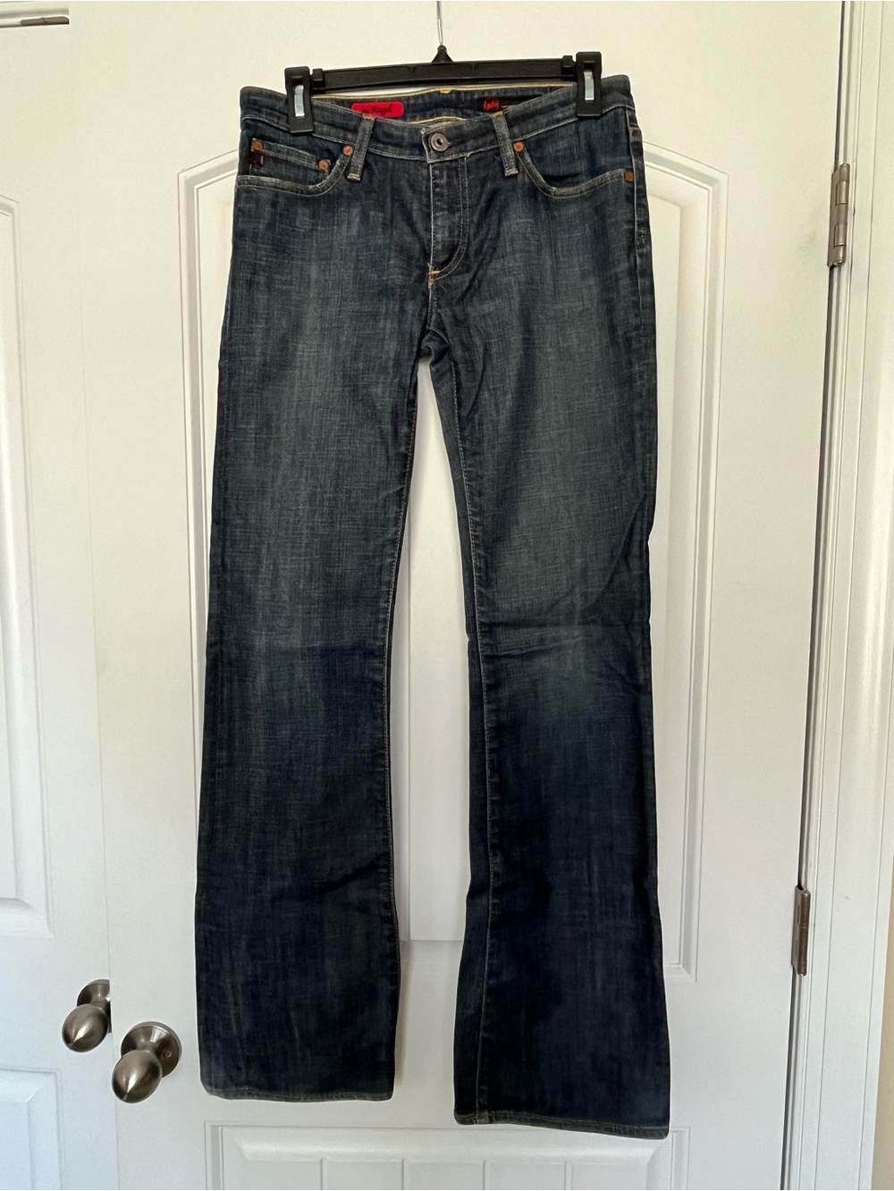 AG Adriano Goldschmied Women’s Distressed Dark Blue Bootcut Jeans Size 29R